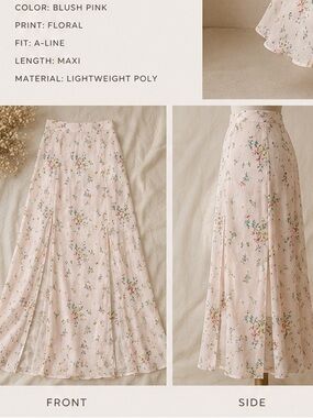 Floral Pink Maxi Skirt Cottagecore Romantic Boho Lightweight Flowing Skirt